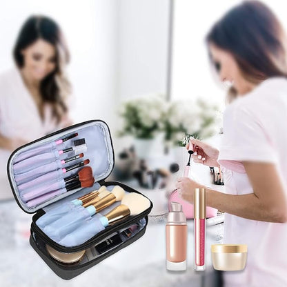 Teamoy Travel Makeup Brush Bag(up to 8.5"), Professional Cosmetic Bags Organizer Case with Handle Strap for Makeup Brushes and Beauty Supplies-Small, Black (No Accessories Included)