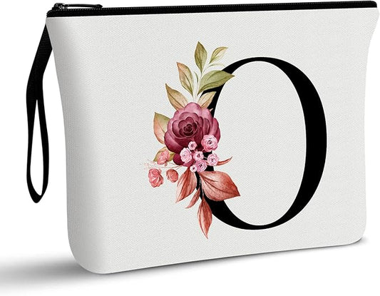 Vavabox A-Z Personalized Makeup Bag, Birthday Gifts for Women Mom, Gifts for Best Friend, Bride Bridesmaid Cosmetic bag (O, White)