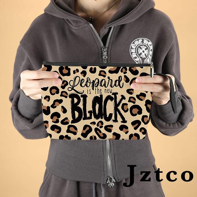 Jztco Leopard Print Makeup Bag - Gifts for Women, Handbag for Leopard Lovers, Birthday and Mother's Day Ideas for Mom, Sister, Friends - Leopard Is The New Black
