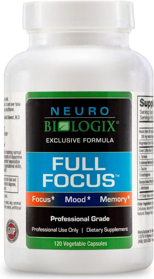 Full Focus™ 120 Capsules – Comprehensive Brain Supplement for Optimal Memory, Focus & Cognition – Brain Support Supplement to Promote Enhanced Mood, Relaxation, Dopamine Balance & More