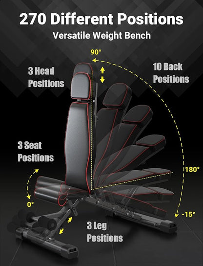 YOLEO MAX Weight Bench 880LB Adjustable 90 Degree 6'56''