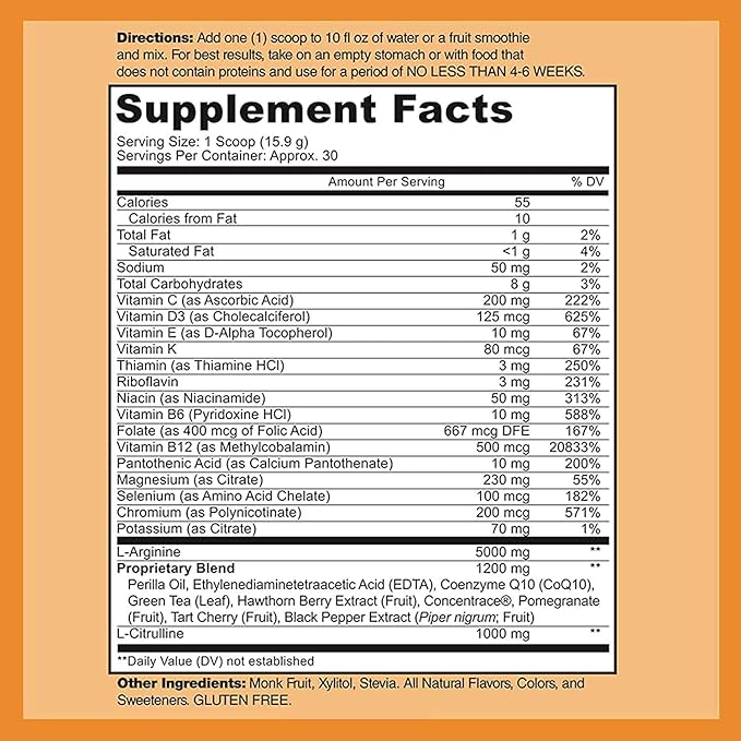 DOCTOR RECOMMENDED SUPPLEMENTS Cardio Heart Health Powder – L-Arginine Supplement 5000mg & L-Citrulline 1000mg, Tart Cherry Flavor (Pack of 2-16.82 oz / 33.64 oz)
