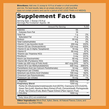 DOCTOR RECOMMENDED SUPPLEMENTS Cardio Heart Health Powder – L-Arginine Supplement 5000mg & L-Citrulline 1000mg, Tart Cherry Flavor (Pack of 2-16.82 oz / 33.64 oz)