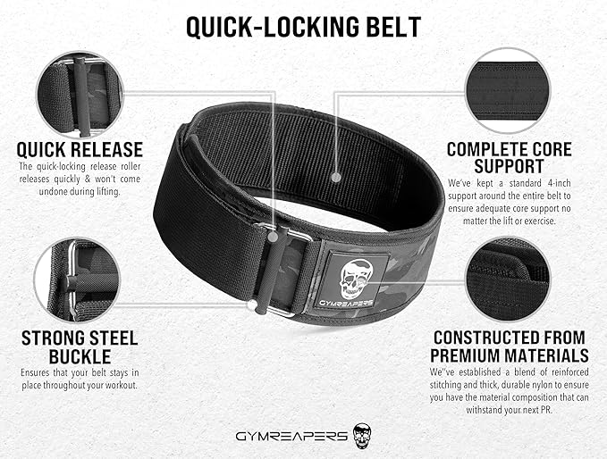 Gymreapers Quick Locking Weightlifting Belt for Bodybuilding 4 Inch