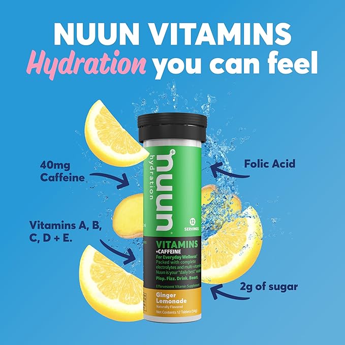 Nuun Vitamins: Vitamins + Electrolyte Drink Tablets, Ginger Lemonade, Box of 8 Tubes (96 Servings), Enhanced Everyday Wellness & Energy