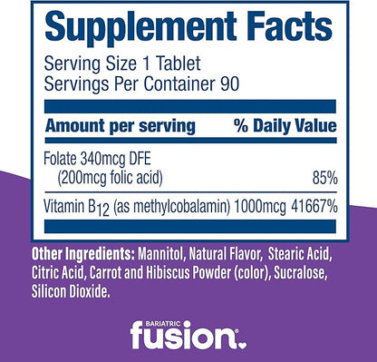 Bariatric Fusion Vitamin B12 Quick Melt | Grape Flavored Tablets | Dissolves On Your Tongue | Post Bariatric Surgery Patients | Gluten, Dairy & Soy Free | 90 Count