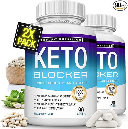Toplux Keto Blocker Pills White Kidney Bean Extract - 1800 mg Natural Ketosis, Support Keto Diet, for Men Women, 90 Capsules, Supplement
