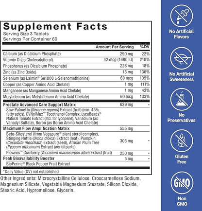 FORCE FACTOR Prostate Advanced, Health Supplement for Men for Reducing Nighttime Bathroom Trips, Bladder & Urinary Relief, with Saw Palmetto, Beta-Sitosterol, 180 Tablets (1-Pack)