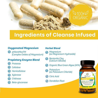 Life Infused Cleanse Infused Plus - Premium Natural Colon Cleanser with Oxygenated Magnesium, Herbs, and Enzymes, Helps Relieve Constipation Gently, Detoxifies Blood, Colon, Liver & Kidneys (90 Caps)