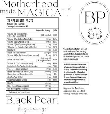 90 Supply 1 Pill a Day Prenatal Vitamins for Women Folic Acid Iron Vitamin A B C D Fish Oil Supplements 90 Soft Gels