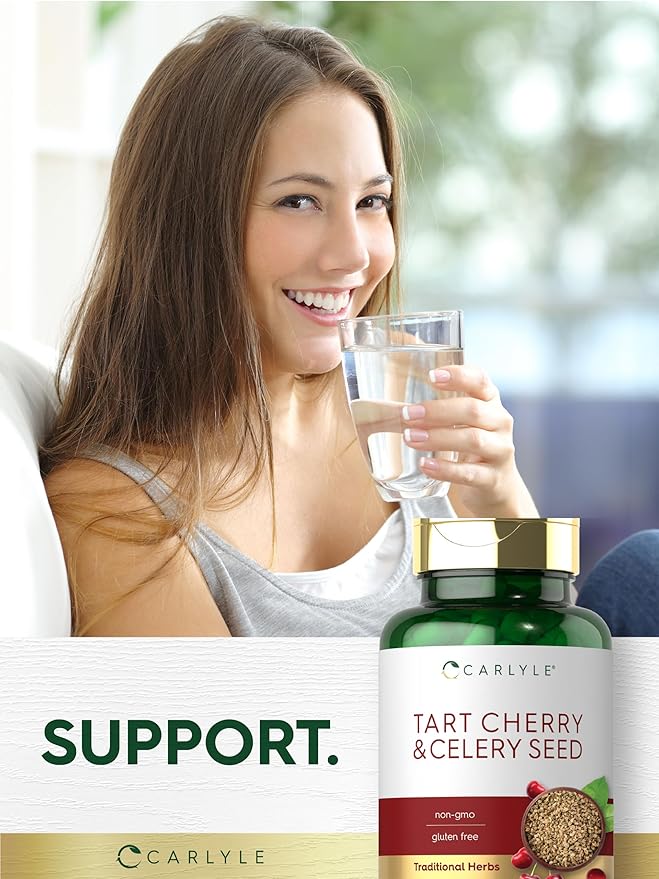 Carlyle Tart Cherry and Celery Seed Supplement | 200 Capsules | Vegetarian, Non-GMO, and Gluten Free