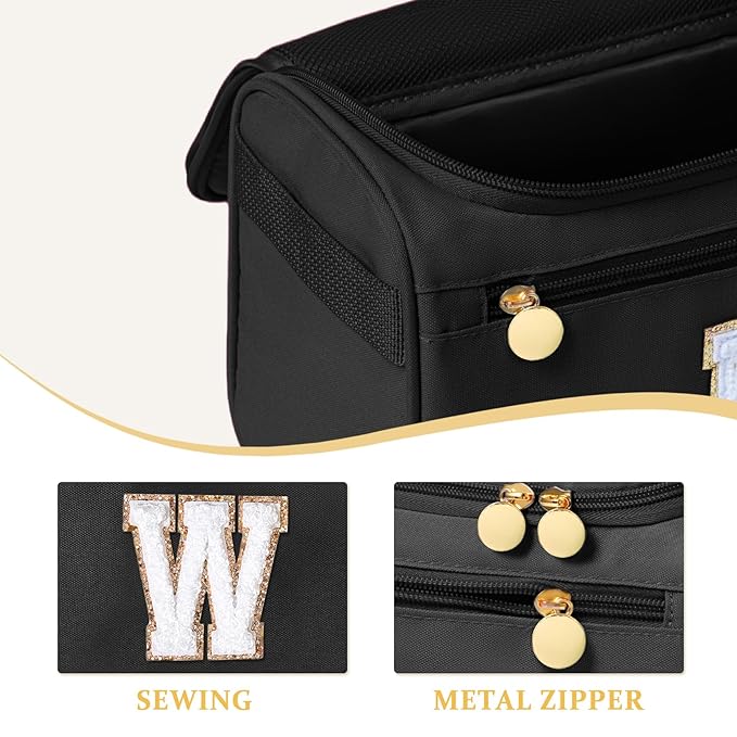 COSHAYSOO Christmas Valentines Galentines Day Fall Travel Gifts for Women Friend Sister Bestie Happy Birthday Party Favor Present, Large Hanging Toiletry Bag Skin Care Toiletries Black Letter W