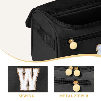 COSHAYSOO Christmas Valentines Galentines Day Fall Travel Gifts for Women Friend Sister Bestie Happy Birthday Party Favor Present, Large Hanging Toiletry Bag Skin Care Toiletries Black Letter W
