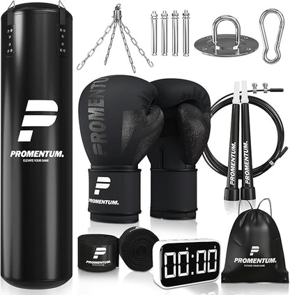Boxing Set for Adults – 4FT Heavy Duty Hanging Punching Bag (Unfilled) with Gloves, Wraps & Timer – Kickboxing, MMA, Muay Thai Home Gym Training Kit – Saco de Boxeo para Adultos