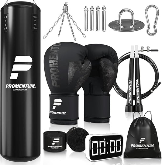 Boxing Set for Adults – 4FT Heavy Duty Hanging Punching Bag (Unfilled) with Gloves, Wraps & Timer – Kickboxing, MMA, Muay Thai Home Gym Training Kit – Saco de Boxeo para Adultos