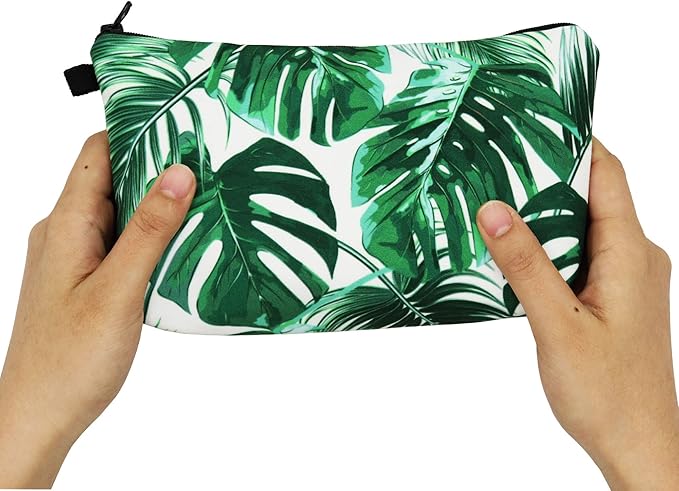 Cute Travel Makeup Bag Cosmetic Bag Small Pouch Gift for Women (Leaves)