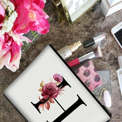 Vavabox A-Z Personalized Makeup Bag, Birthday Gifts for Women Mom, Gifts for Best Friend, Bride Bridesmaid Cosmetic bag (H, White)