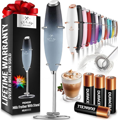 Zulay Powerful Milk Frother (4 Duracell Batteries Included) - Handheld Milk Frother Wand Drink Mixer for Coffee - Powerful Milk Foamer for Cappuccino, Frappe, Matcha & Coffee Creamer - Storm