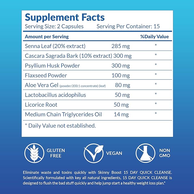 SkinnyBoost Fat Burn & 15 Day Quick Cleanse KIT-Vegan Capsules, Easy to Use: Detox, Supports Metabolism and Colon Cleanser, Made in The USA