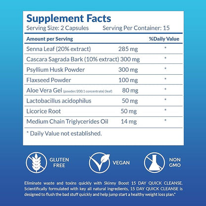 SkinnyBoost Fat Burn & 15 Day Quick Cleanse KIT-Vegan Capsules, Easy to Use: Detox, Supports Metabolism and Colon Cleanser, Made in The USA