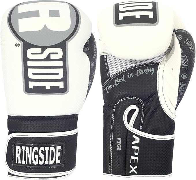 Ringside Apex Flash Sparring Gloves, IMF-Tech Boxing Gloves with Secure Wrist Support, Synthetic Boxing Gloves for Men and Women, White and Black, 14 Oz