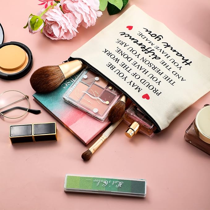 Geosar 16 Pcs Thank You Gifts Bulk Employee Appreciation Gifts with 8 Inspirational Makeup Bags and 8 Thank You Keychains for Mother's Day Nurse Week graduation Teachers Coworkers Volunteers Staff