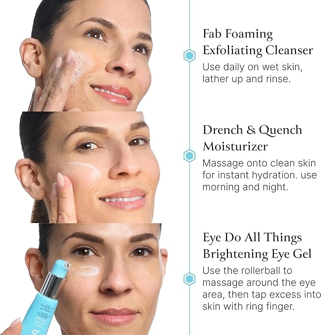 Bliss Skincare Essentials Skincare Kit - Eye Do All Things Hydrating Eye Gel, Drench & Quench Hyaluronic Acid Face Moisturizer & 2-in-1 Foaming Facial Cleanser and Exfoliator
