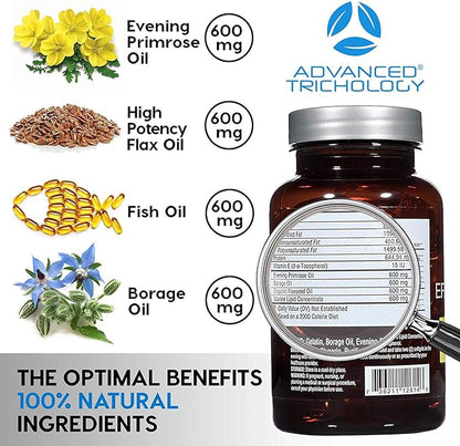 EFA COMPLETE with Optimal OMEGA 3 6 9 levels of High Potency Flax Oil, Fish Oil, Borage Oil, and Evening Primrose Oil 800mgs (90count) 3rd Party Tested - High in GLA and 369 Omegas