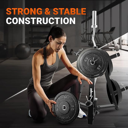 Yes4All 6 Pegs & 4 Barbell Storage Racks Load Up to 1190 LBS - Wall Mounted Weight Plate Tree & Barbell Holder