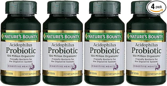 Nature's Bounty Probiotics Dietary Supplement, Supports Digestive and Intestinal Health, Probiotic Acidophilus, 120 Tablets, Pack of 4