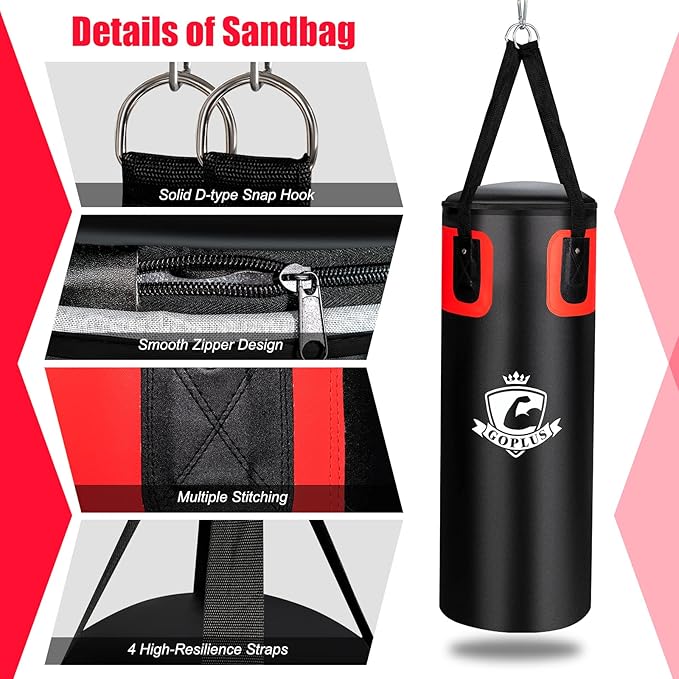 Goplus Punching Bag for Adults, 56 lbs Heavy Hanging Boxing Bag Set with 12 OZ Punching Gloves & Hand Wraps, Filled Kickboxing Bag Perfect for MMA, Muay Thai, Karate, Taekwondo Home Gym Training