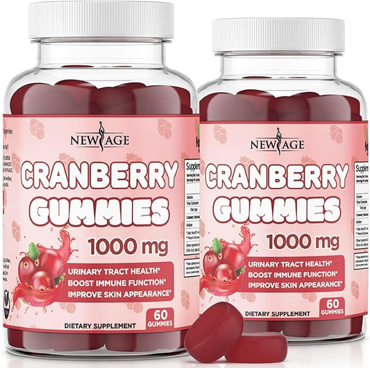 NEW AGE Cranberry Gummies Urinary Tract Health Gummies 1000mg - Supports Bladder, Kidney, UTI - Vegetarian (Cranberry 120 Gummies)