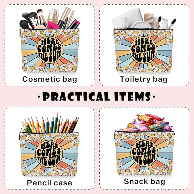 Boho Sunshine Inspirational Makeup Bag - Cute Yellow Accessories, Ideal Return Birthday Gifts for Women