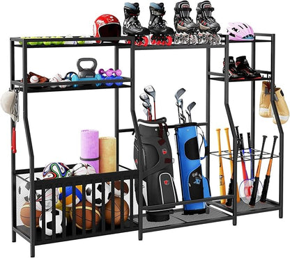 Sports Equipment Storage for Garage, Large Size Garage Storage,78.3" Ball Storage Rack, Sports Equipment Organizer with Hooks, Ball Holder for Football, Basketball, Black BEHB17201
