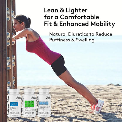 Youth & Tonic Shred Sculpt Lean 3 x Diet Pills w Water Weight Away & Cortithermo Shape & Bedtime Trim as Support for Metabolism Energy Cravings Water Retention Loss & Belly Bloating for Women & Men