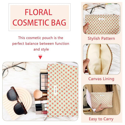 ZLFSRQ Flower Makeup Bag Travel Cute Floral Cosmetic Bag for Women Girls Small Red Flower Makeup Zipper Portable Storage Toiletry Pouch for Purse Aesthetic Christmas Essential Cosmetic Organizer
