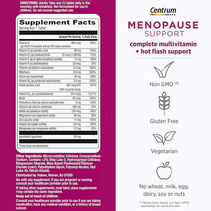 Centrum Complete Multivitamin Supplement + Hot Flash Support Menopause Support Tablets, with Clinically Studied geniVida, 30 Count