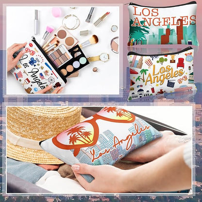 Reginary 12 Pack Cosmetic Bag Travel Souvenirs Gift Makeup Bag Lover Gifts Friendship Family Toiletry Storage for Women Vacation Traveller Trip(Los Angeles)