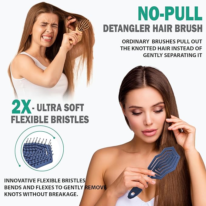 Fiora Naturals Hair Detangling Brush -100% Bio-Friendly Hair Detangler Brush w/Ultra-soft Bristles- Glide Through Tangles with Ease - For Curly, Fine, Women, Men, Kids, Toddlers, Wet and Dry Hair