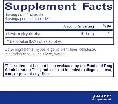 Pure Encapsulations 5-HTP 100 mg - Brain Health, Sleep Regulation & Appetite Support* - 5-Hydroxytryptophan - Gluten Free & Non-GMO - 180 Capsules