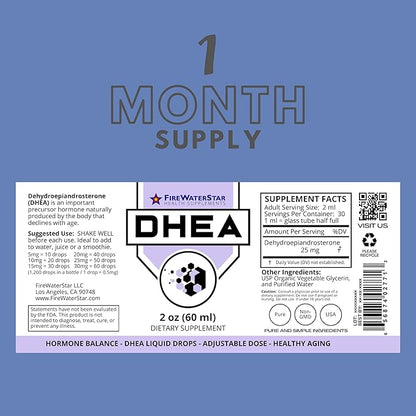 FWS DHEA Liquid Drops - Pure DHEA Supplement for Men and Women - Adjustable Dosing 5mg 10mg 25mg 50mg - Supports Hormone Balance, Vitality, Motivation, Energy, Healthy Aging