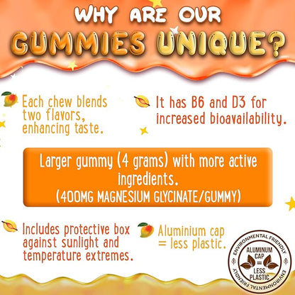 Magnesium Glycinate Gummies 400mg - Magnesium for Sleep, Calm, Relax & Muscle Relief with B6 & D3 and No Melatonin - Family-Friendly for Kids, Teens & Adults - Vegan & Non-GMO Supplement - 60 Count