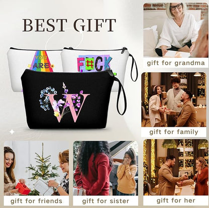SEAMOON Women Birthday Unique Maid of Honor Friendship Gifts for Women Sister Bridesmaid Bride Personalized Travel Makeup Cosmetic Bag with Mirror Valentines Mothers Day Christmas Graduation W