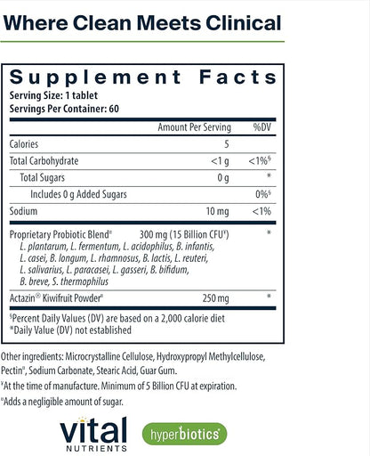 Hyperbiotics Vital Nutrients Pro-15 Advanced Probiotic Supplement | 15 Strains + Kiwifruit | Supports Digestive Regularity, Gas, & Bloating | Shelf-Stable | Vegan, Dairy & Gluten Free | 60 Count