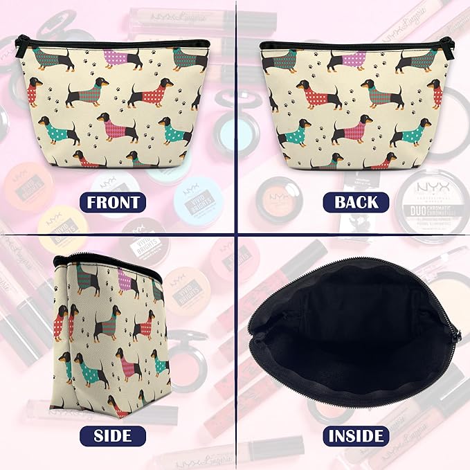 Cute Dachshunds Dog Makeup Bag for Purse, Waterproof Funny Cosmetic Bag for Women, Zipper Travel Toiletry Pouch Gift 9.5×5.9 Inch