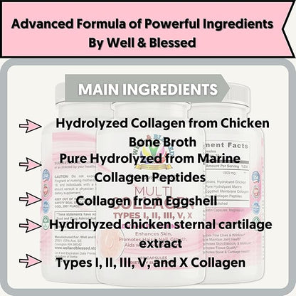 Multi Premium Collagen Supplements for Women with Vitamin C, E -Tighten Skin, Reduce Wrinkles, Strong Nails, Joints & Hair Growth - Anti Aging Skin Care Supplements for Women -90 Capsules