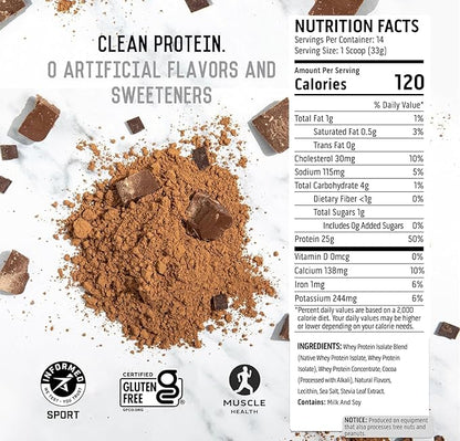 Ascent 100% Whey Protein Powder - Post Workout Whey Protein Isolate, Zero Artificial Flavors & Sweeteners, Gluten Free, 5.5g BCAA, 2.6g Leucine, Essential Amino Acids, Chocolate 1 lb