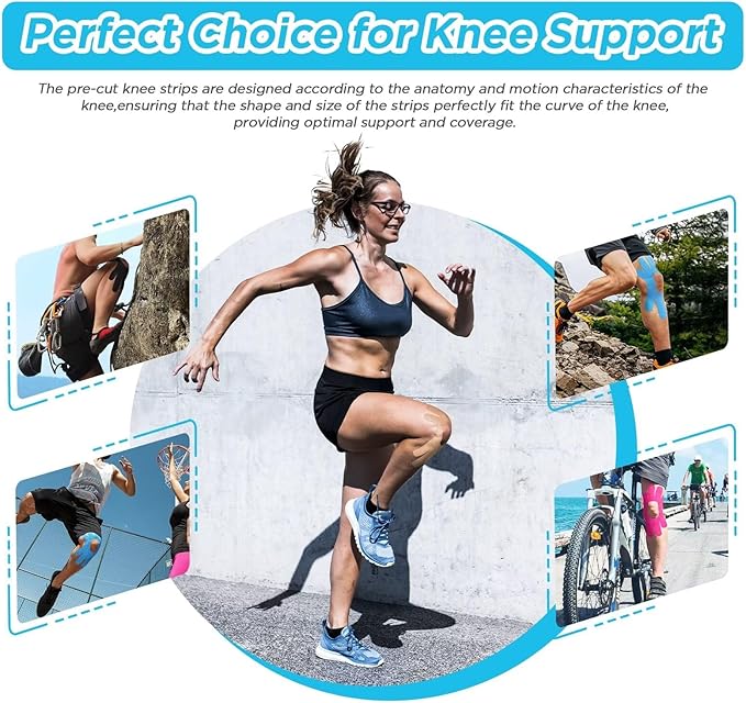 OK TAPE One-Structure K-Tape Patches | Precut for Knee Kinesiology Tape | Pain Relief and Accessories | 10 Pcs and Black