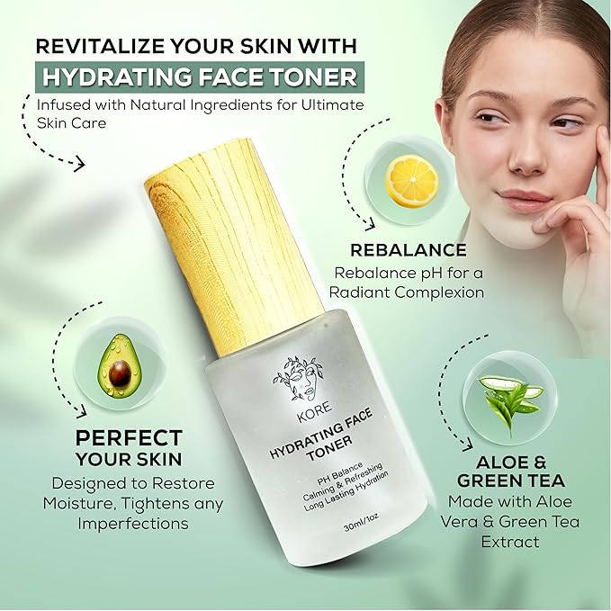 Kore Korean Skin Care Set–3-Piece Skincare Kit with Salicylic Acid Cleanser, Hydrating Toner & Daily Moisturizer–Vegan & PH Balancing Korean Skincare for Glass Skin–Skin Care Routine Kit for Women