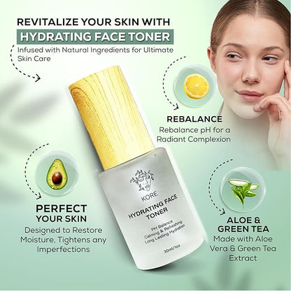 Kore Korean Skin Care Set–3-Piece Skincare Kit with Salicylic Acid Cleanser, Hydrating Toner & Daily Moisturizer–Vegan & PH Balancing Korean Skincare for Glass Skin–Skin Care Routine Kit for Women